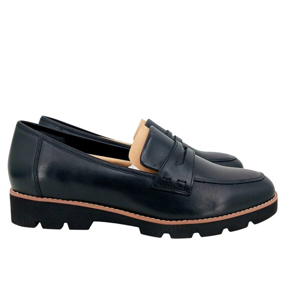Vionic Cheryl II Black Leather Loafers Size 12W Lug Sole Penny Loafer Comfort - Picture 1 of 10